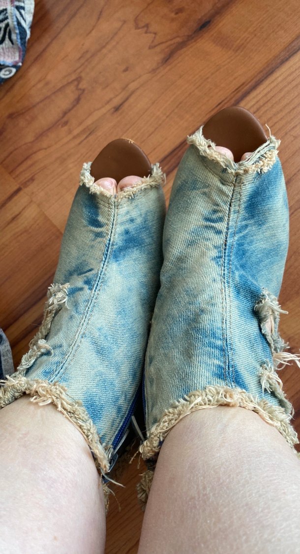 Mavi kot kumaş Topuklu Bot - Görsel 2