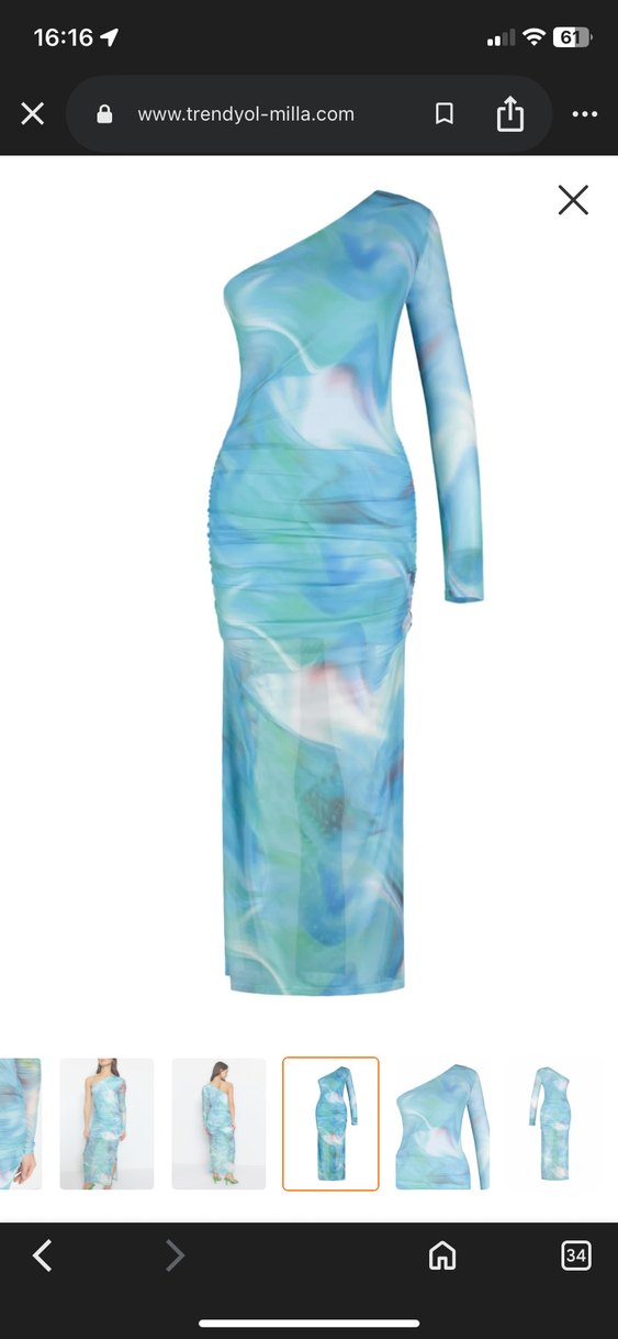 Mavi tek omuz tül elbise - Görsel 2