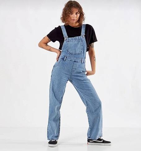 Geniş Cepli Denim Bahçivan Tulum