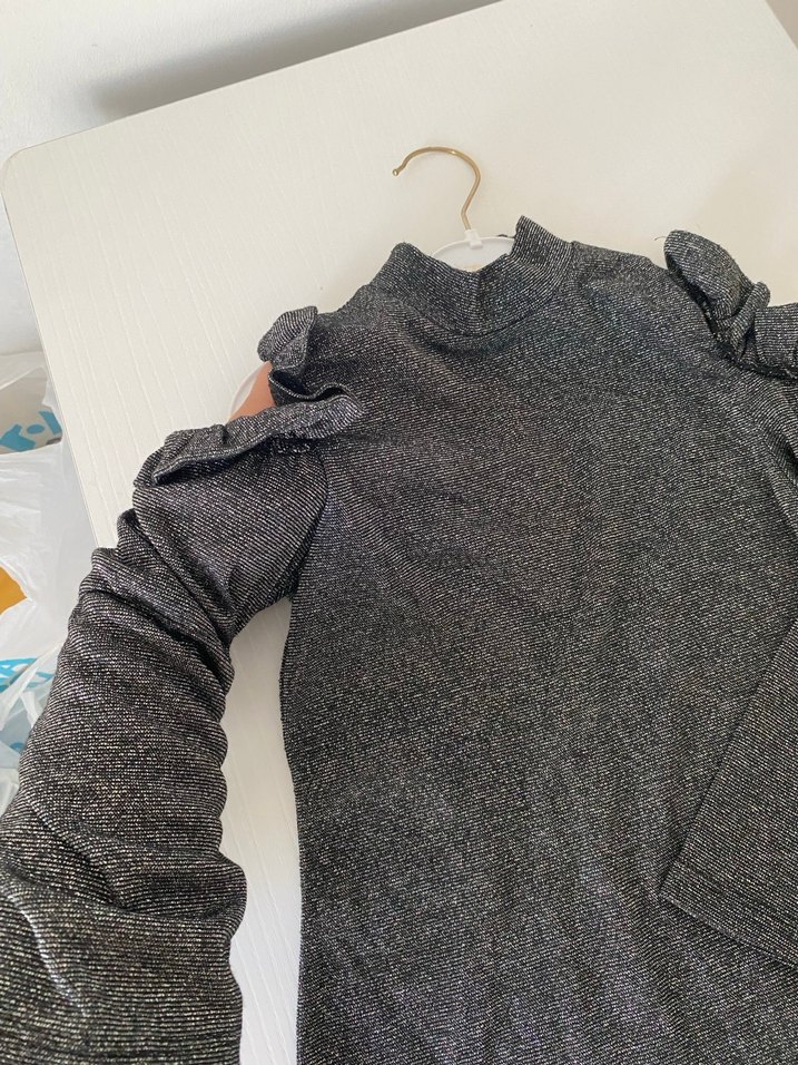 Gri Fırfırlı Uzun Kollu Kız Cocuk Bluz - Görsel 2