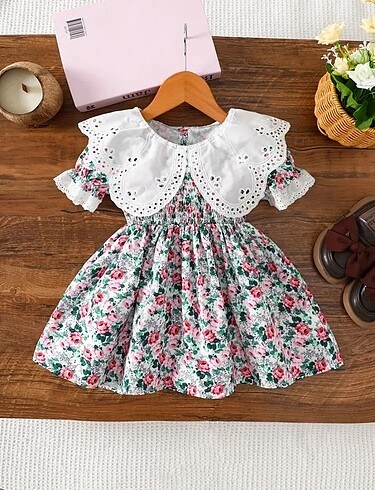 Güpürlü bebe yaka Bebek elbisesi