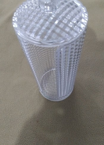 Beyaz Şeffaf Desenli makyaj pamuğu koyma vazosu - Görsel 2