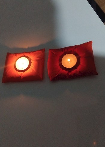 Renkli Kırmızı  Turuncu  Minder Mumluk Seti - Görsel 4