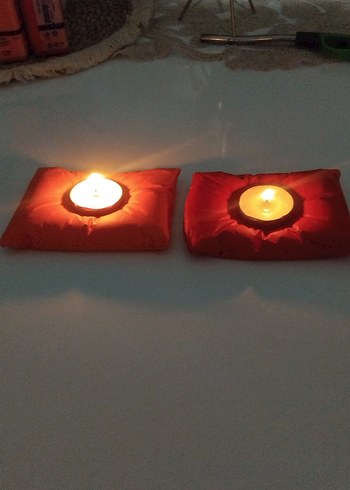 Renkli Kırmızı  Turuncu  Minder Mumluk Seti - Görsel 2