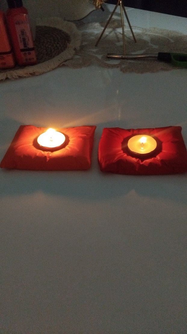 Renkli Kırmızı  Turuncu  Minder Mumluk Seti - Görsel 2