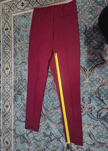 Bordo Kadın Fermuarlı Kumaş Pantolon Yüksek Bel - Görsel 3