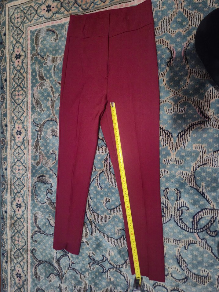 Bordo Kadın Fermuarlı Kumaş Pantolon Yüksek Bel - Görsel 3