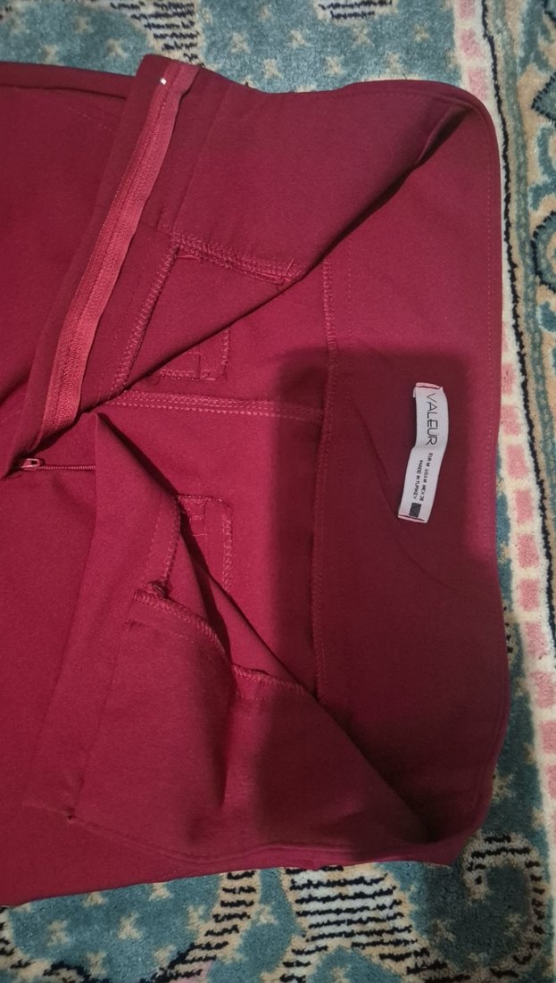 Bordo Kadın Fermuarlı Kumaş Pantolon Yüksek Bel - Görsel 2