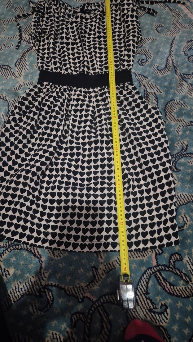 Kalp Desenli Siyah Mini Elbise - Görsel 4