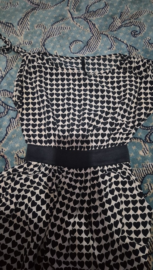 Kalp Desenli Siyah Mini Elbise - Görsel 2