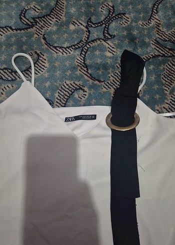 Tokalı Beyaz Mini Askılı Bluz - Görsel 2