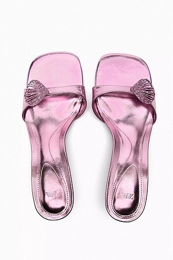 Zara Zara Metalik Pembe Kitten Heel Terlik