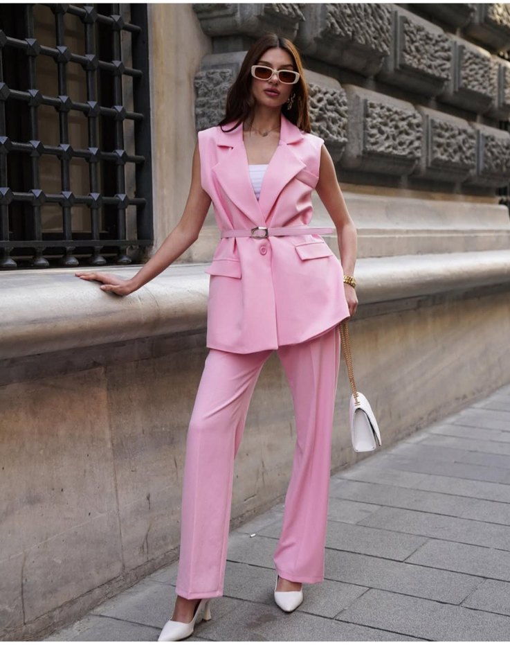 Kemerli Siyah Kadın Uzun Ceketli Takım - Görsel 5