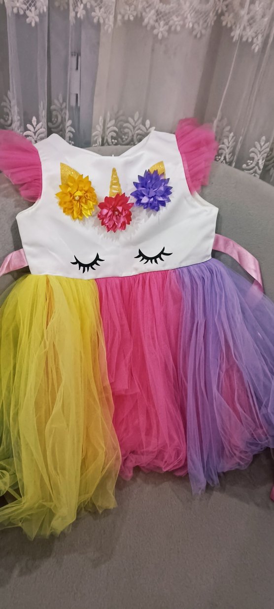 Çok Renkli Kız Çocuk Unicorn Elbise - Görsel 2