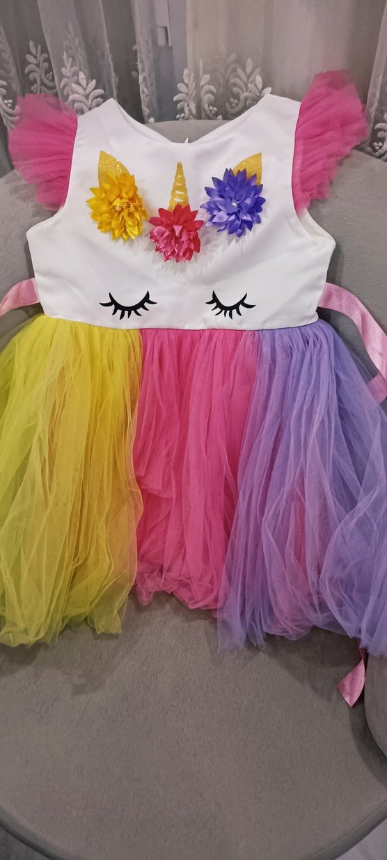 Çok Renkli Kız Çocuk Unicorn Elbise - Görsel 3