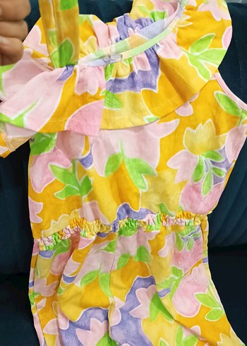 Kız Çocuk Renkli Fırfırlı Kolsuz Tulum - Görsel 2