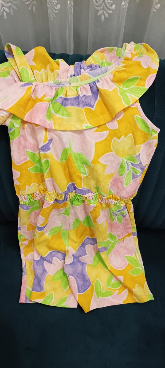 Kız Çocuk Renkli Fırfırlı Kolsuz Tulum - Görsel 3