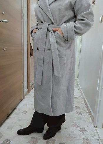 Gri Çift Düğmeli Uzun Kaban #kaşe #kaşekaban #kaban #uzunkaban - Görsel 13