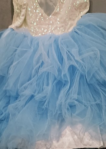 Kız Çocuk Mavi Kat Kat Fırfırlı Elbise - Görsel 4