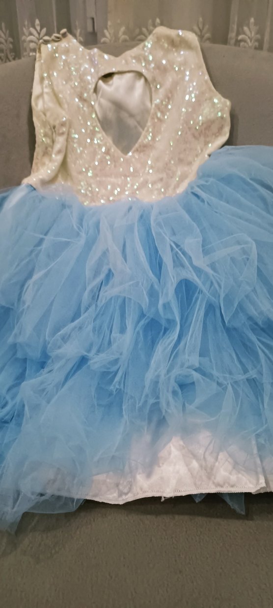 Kız Çocuk Mavi Kat Kat Fırfırlı Elbise - Görsel 4