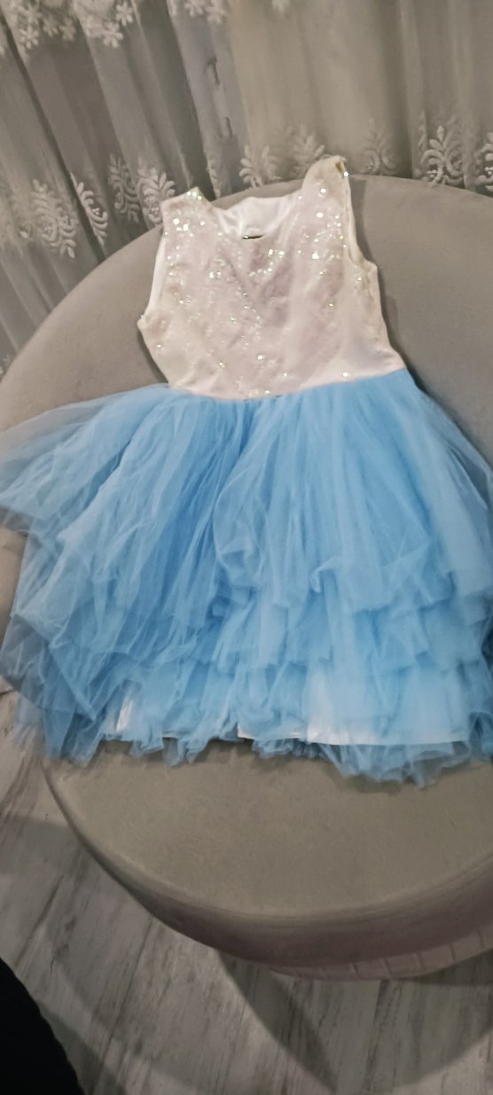 Kız Çocuk Mavi Kat Kat Fırfırlı Elbise - Görsel 2