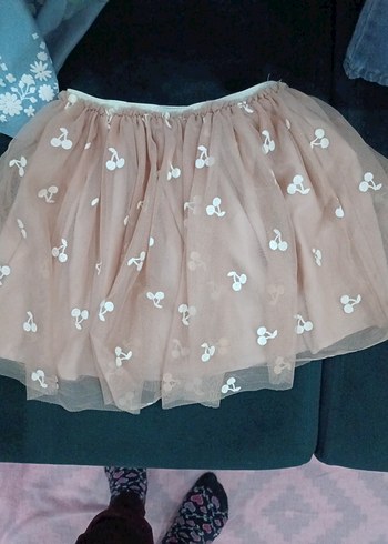 Bej Nakışlı Fırfırlı Kız Eteği - Görsel 4