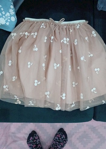 Bej Nakışlı Fırfırlı Kız Eteği - Görsel 6