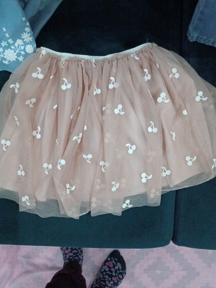 Bej Nakışlı Fırfırlı Kız Eteği - Görsel 4