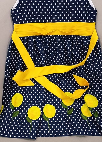 Sarı Kuşaklı Puantiyeli Kız Elbise - Görsel 2