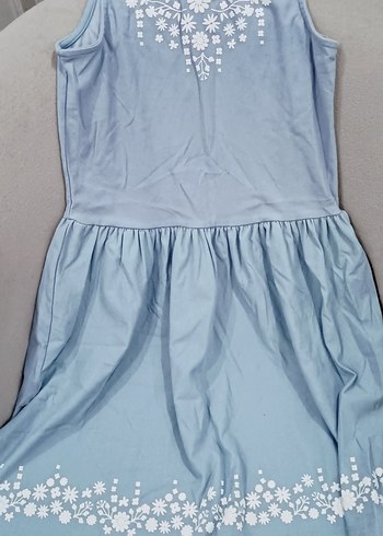 Mavi Nakışlı Kolsuz Kız Elbisesi - Görsel 4