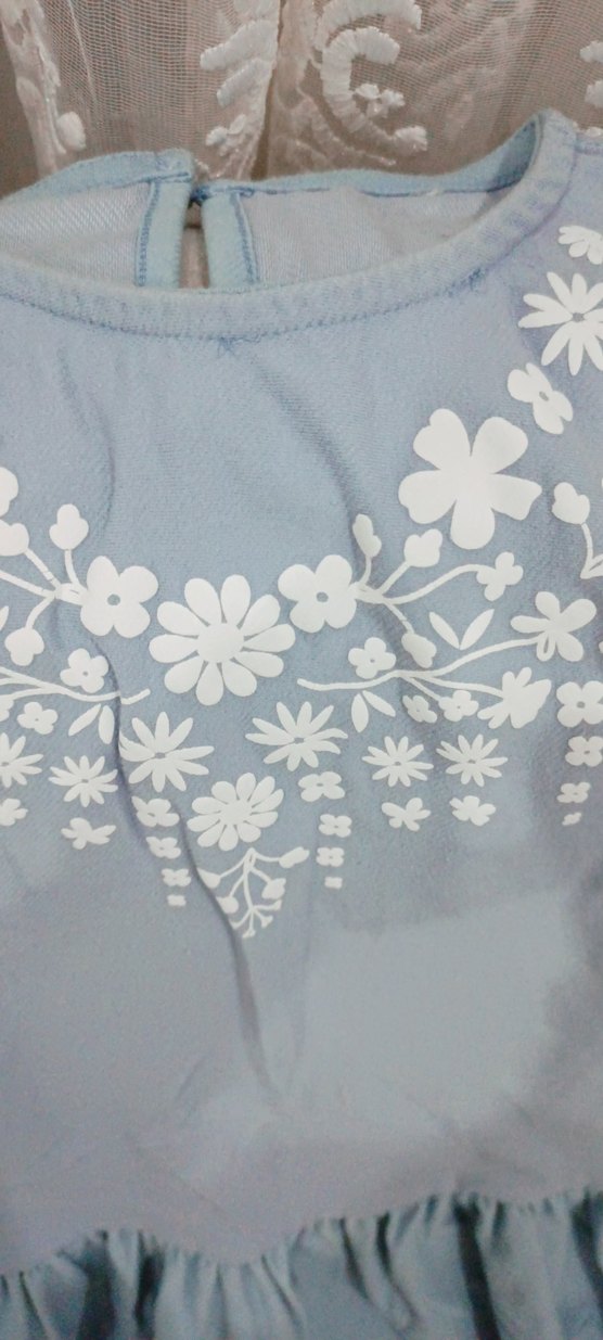 Mavi Nakışlı Kolsuz Kız Elbisesi - Görsel 2