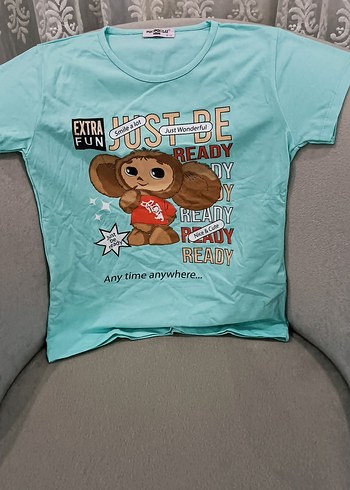 Turkuaz Baskılı Kız Çocuk Tişörtü - Görsel 2