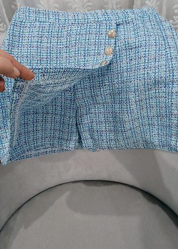 Düğmeli Mavi Mini  Etek - Görsel 2