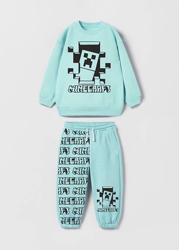 Zara Turkuaz Minecraft Baskılı Erkek Eşofman Takımı