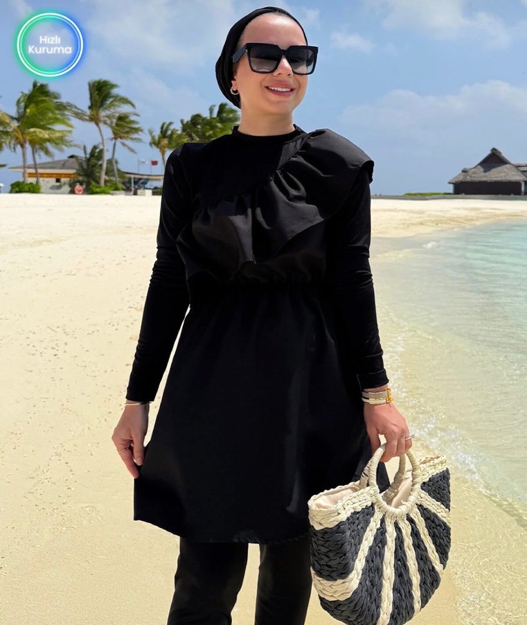 Uzun Kollu Siyah Salaş Kadın Mayo - Görsel 2