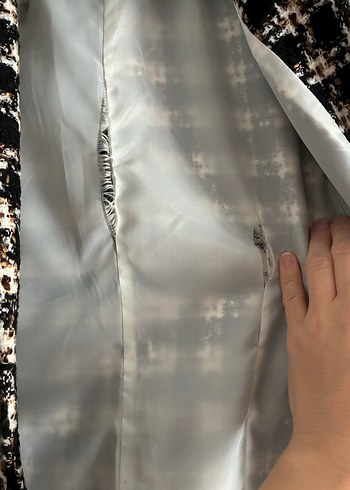 42 Beden kahverengi Renk Düğmeli Ekose Desenli Kadın Blazer Ceket