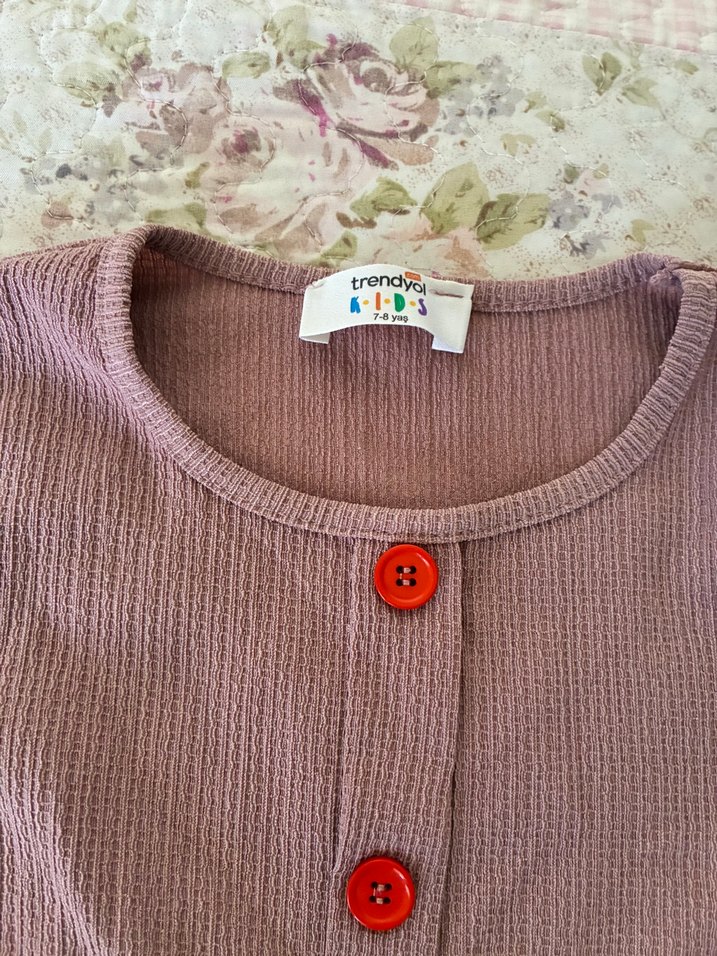 Düğmeli Pembe Kız Takımı - Görsel 3