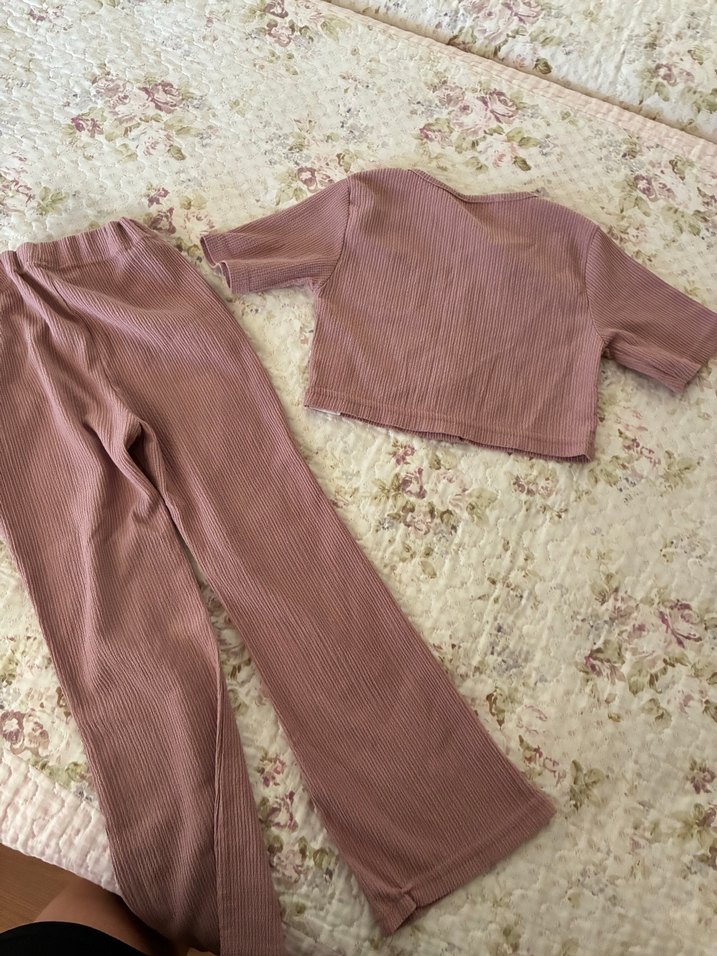 Düğmeli Pembe Kız Takımı - Görsel 4