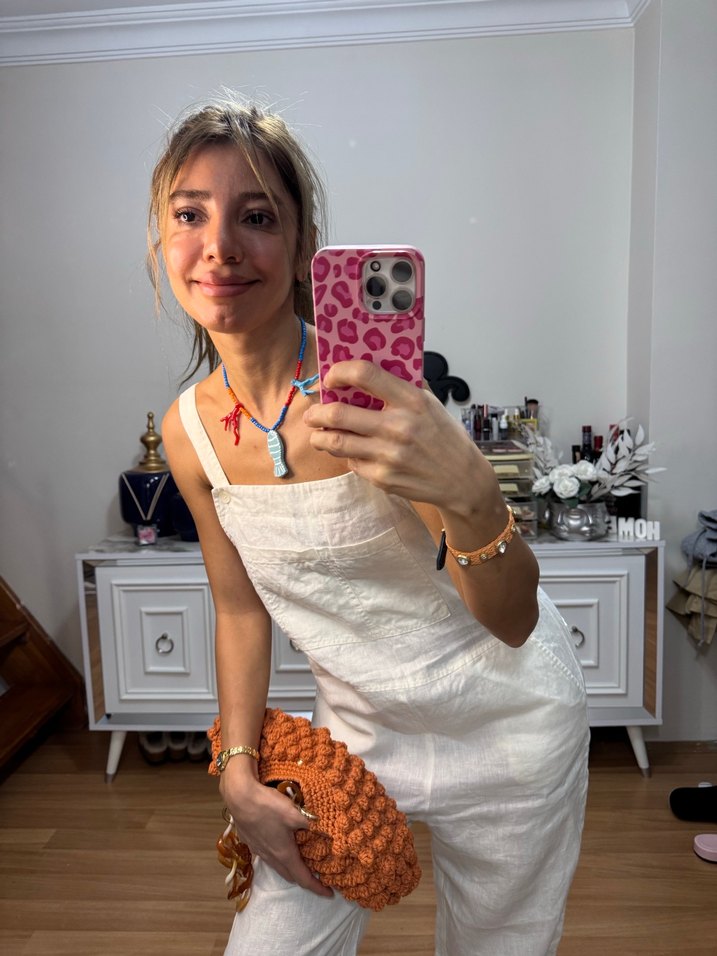 Kadın Beyaz Keten Midi Tulum - Görsel 4