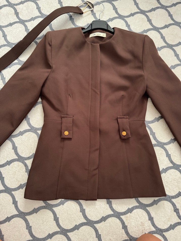 Kadın Kahverengi Düğmeli  Blazer ceket - Görsel 2