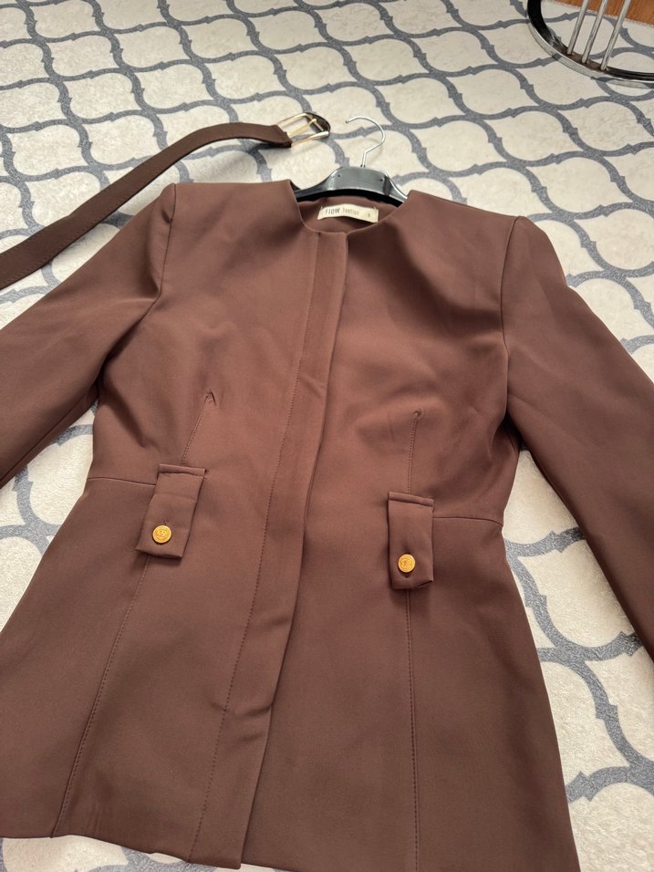 Kadın Kahverengi Düğmeli  Blazer ceket - Görsel 3