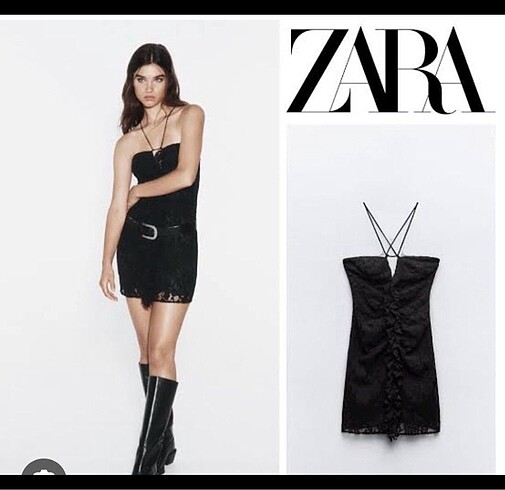 Zara Drapeli Dantelli Mini Elbise
