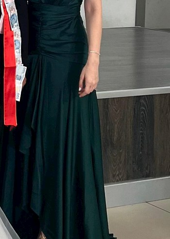 Zümrüt Yeşili Drapeli Uzun Abiye Elbise