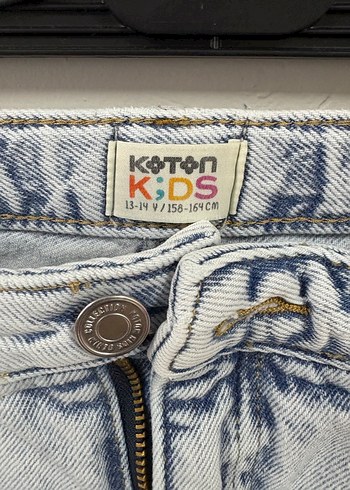 Koton Kids KOTON KİDS 13-14 yaş Gri Mavi Batik Desen Mini Kot ŞORT Etek
