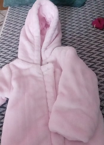 Pembe Peluş Kapüşonlu Kışlık Bebek Full Tulum | - Görsel 2