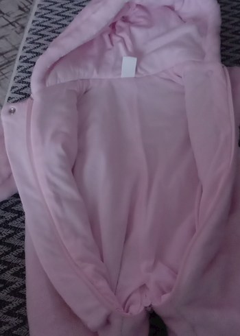 Pembe Peluş Kapüşonlu Kışlık Bebek Full Tulum | - Görsel 3