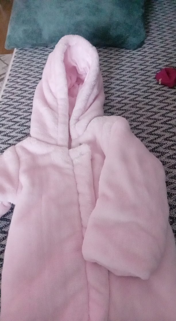 Pembe Peluş Kapüşonlu Kışlık Bebek Full Tulum | - Görsel 2