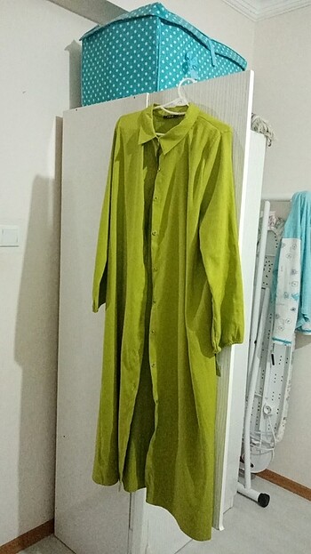 Yağ yeşili gömlek tunik elbise 