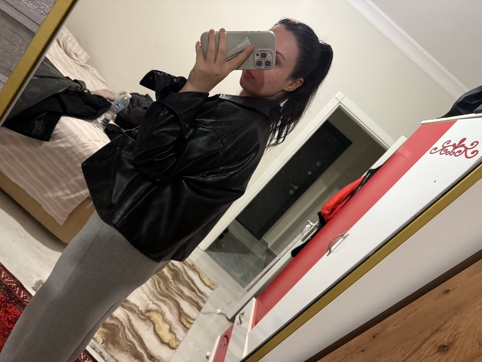 Siyah pull and bear kadın  Deri Ceket - Görsel 3