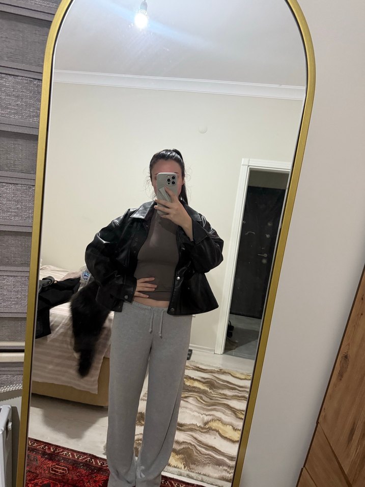 Siyah pull and bear kadın  Deri Ceket - Görsel 2